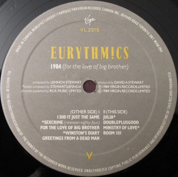 Eurythmics : 1984 (For The Love Of Big Brother) (LP, Album)