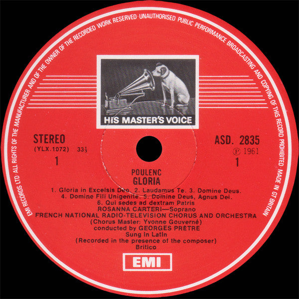 Francis Poulenc / Orchestre National De France And Chœur de Radio France Conducted By Georges Prêtre : Gloria / Organ Concerto (LP, RE, RP)