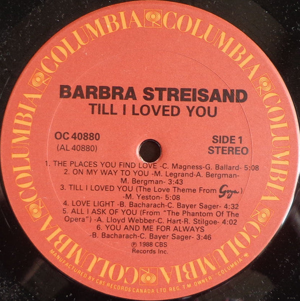 Barbra Streisand : Till I Loved You (LP, Album, Don)