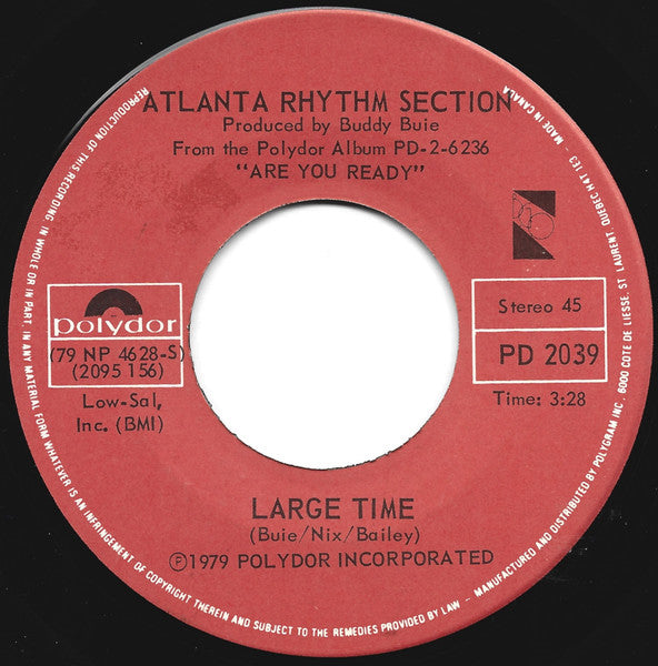 Atlanta Rhythm Section : Back Up Against The Wall / Large Time (7", Single)