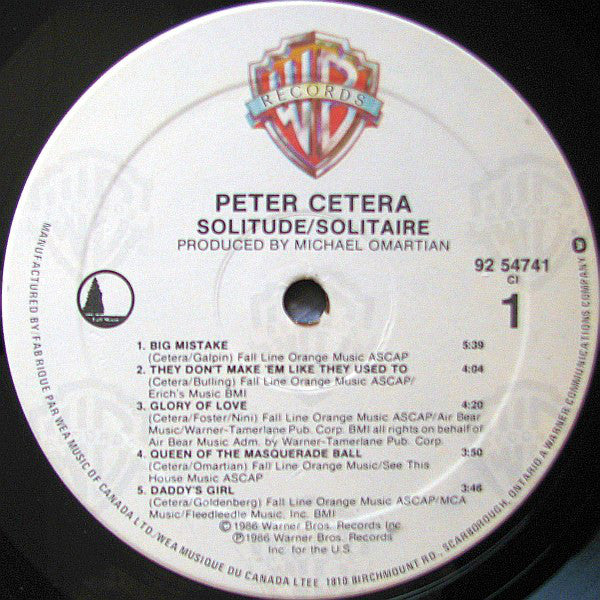 Peter Cetera : Solitude / Solitaire (LP, Album)