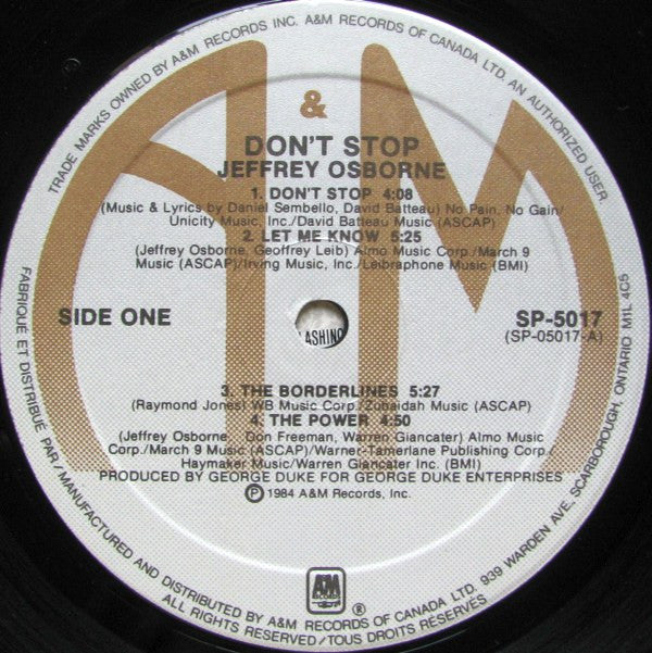 Jeffrey Osborne : Don't Stop (LP, Album)