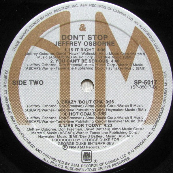 Jeffrey Osborne : Don't Stop (LP, Album)