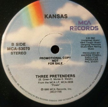 Kansas (2) : Can't Cry Anymore (7", Single, Promo)