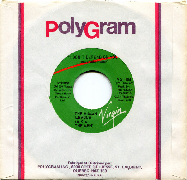 The Human League A.K.A. The Men : I Don't Depend On You (7", Single)