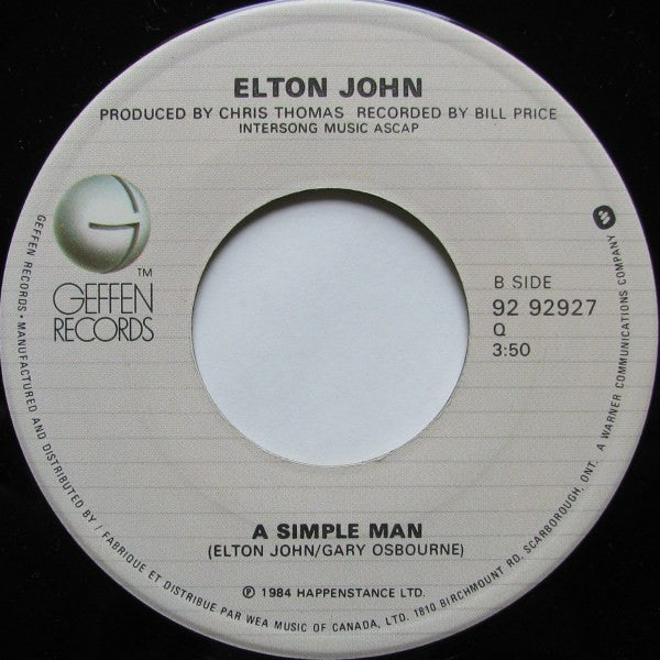 Elton John : Sad Songs (Say So Much) (7", Single)