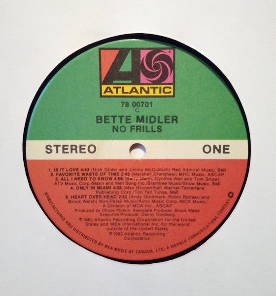 Bette Midler : No Frills (LP, Album)