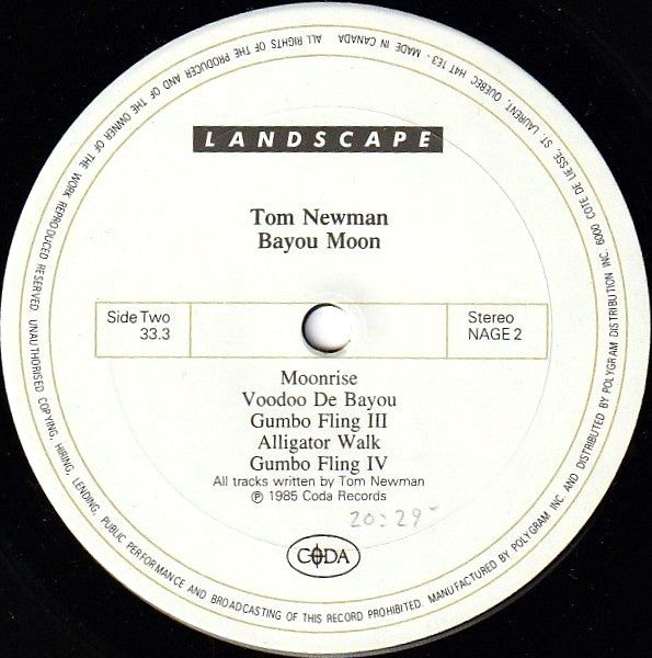 Tom Newman (2) : Bayou Moon (LP, Album, whi)