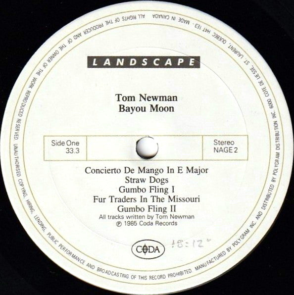 Tom Newman (2) : Bayou Moon (LP, Album, whi)