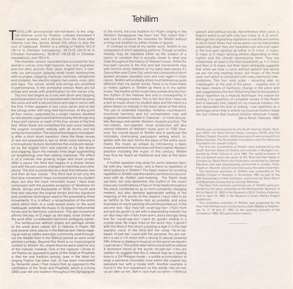 Steve Reich : Tehillim (LP, Album)