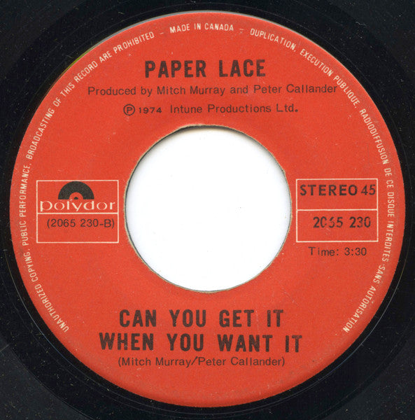 Paper Lace : The Night Chicago Died (7")