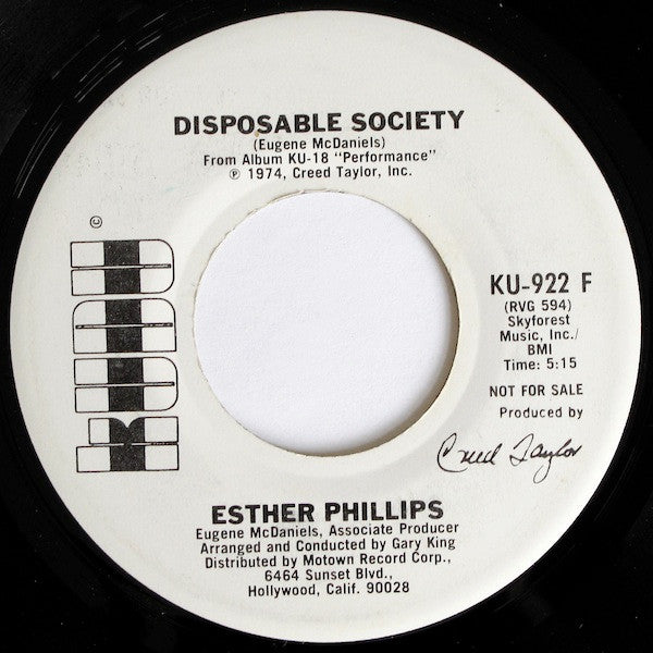 Esther Phillips : Disposable Society (7", Promo)