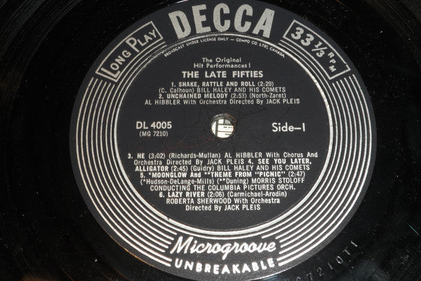 Various : The Original Hit Performances! The Late Fifties (LP, Album, Comp, Mono)