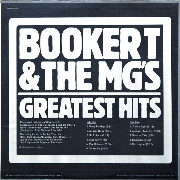 Booker T. & The MG's* : Booker T. & The M.G.'s Greatest Hits (LP, Comp, RE)