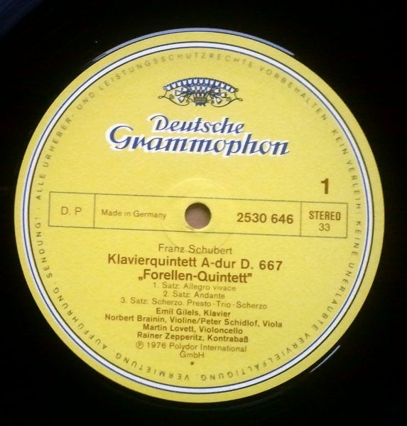 Franz Schubert – Emil Gilels • Amadeus-Quartett • Rainer Zepperitz : Forellenquintett • Trout Quintet • Quintetto »La Trota« (LP)