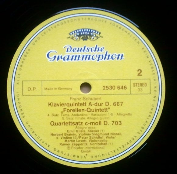 Franz Schubert – Emil Gilels • Amadeus-Quartett • Rainer Zepperitz : Forellenquintett • Trout Quintet • Quintetto »La Trota« (LP)