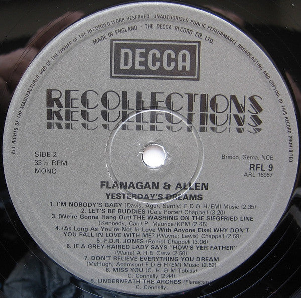 Flanagan And Allen : Yesterday's Dreams (LP, Comp, Mono, RM)