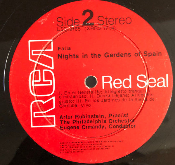 Arthur Rubinstein With The Philadelphia Orchestra And Eugene Ormandy : Falla: Nights In The Gardens Of Spain / Saint-Saëns: Piano Concerto No. 2 (LP, Album)