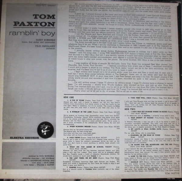 Tom Paxton : Ramblin' Boy (LP, Album, RE)