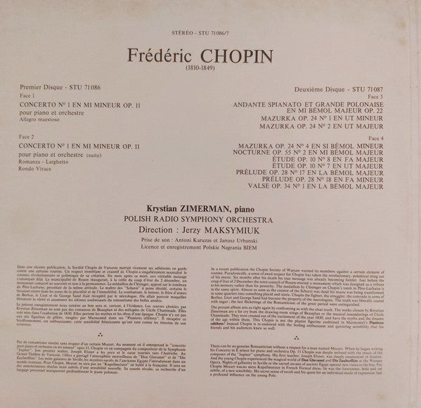 Krystian Zimerman Interprète Frédéric Chopin : Concerto N°1 / Andante Spianato Et Grande Polonaise / Mazurkas / Préludes .... (2xLP, Gat)
