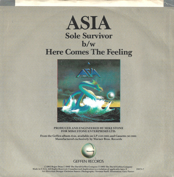 Asia (2) : Sole Survivor (7", Single, Spe)