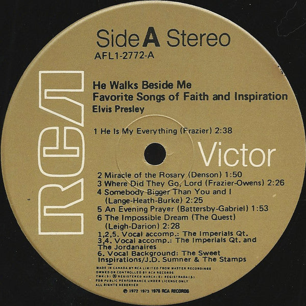 Elvis* : He Walks Beside Me (Favorite Songs Of Faith And Inspiration) (LP, Comp, RE)