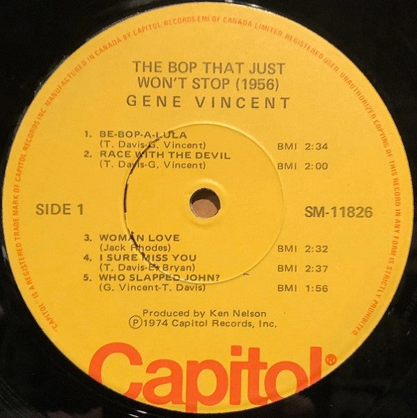Gene Vincent And His Blue Caps* : The Bop That Just Won't Stop (1956) (LP, Comp, Mono, RE, Abr)