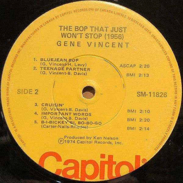 Gene Vincent And His Blue Caps* : The Bop That Just Won't Stop (1956) (LP, Comp, Mono, RE, Abr)