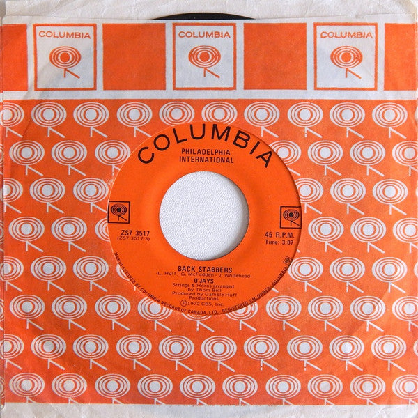 The O'Jays : Back Stabbers / Sunshine (7", Single)
