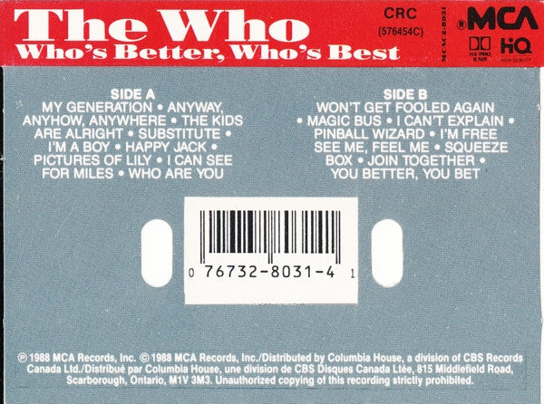 The Who : Who's Better, Who's Best (Cass, Comp, Club, Dol)