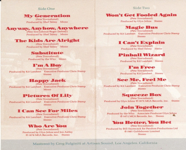 The Who : Who's Better, Who's Best (Cass, Comp, Club, Dol)