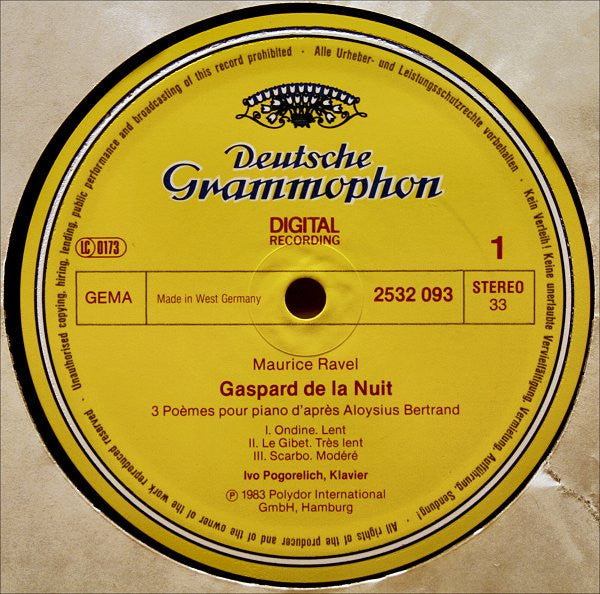 Maurice Ravel / Sergei Prokofiev, Ivo Pogorelich : Gaspard De La Nuit / Piano Sonata = Klaviersonate No. 6 (LP)