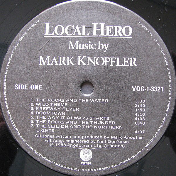 Mark Knopfler : Local Hero (LP, Album, Cin)