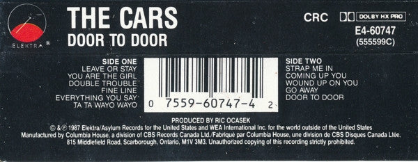 The Cars : Door To Door (Cass, Album, Club)