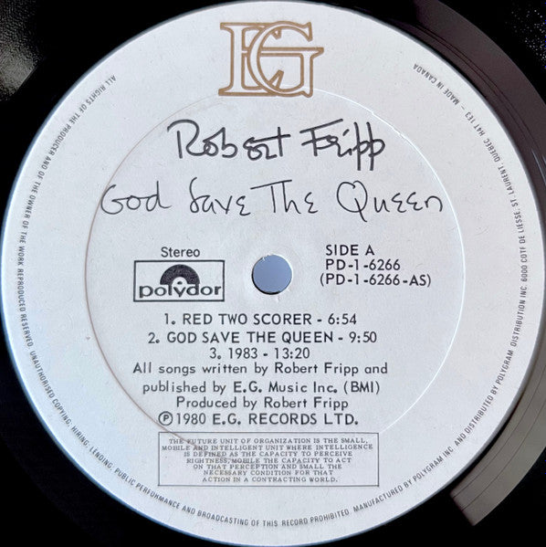 Robert Fripp : God Save The Queen / Under Heavy Manners (LP, Album)
