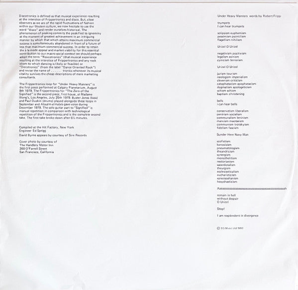 Robert Fripp : God Save The Queen / Under Heavy Manners (LP, Album)