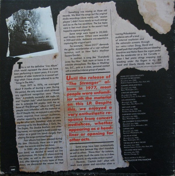 Billy Joel : Songs In The Attic (LP, Album, Gat)