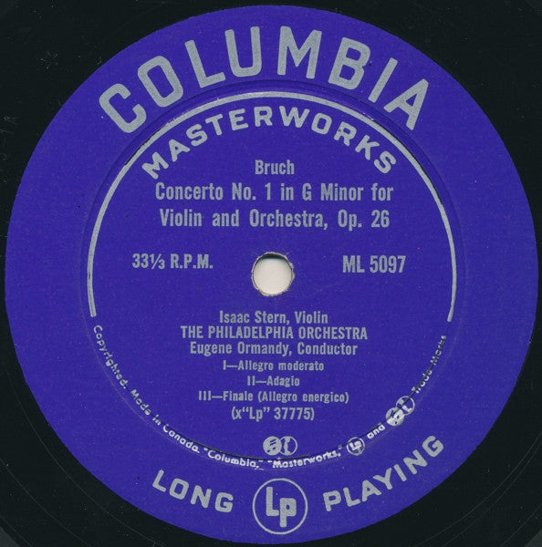 Édouard Lalo / Max Bruch - The Philadelphia Orchestra Conducted By Eugene Ormandy, Isaac Stern : Symphonie Espagnole In D Minor, Op. 21 / Violin Concerto In G Minor, Op. 26 (LP, Album, Mono)