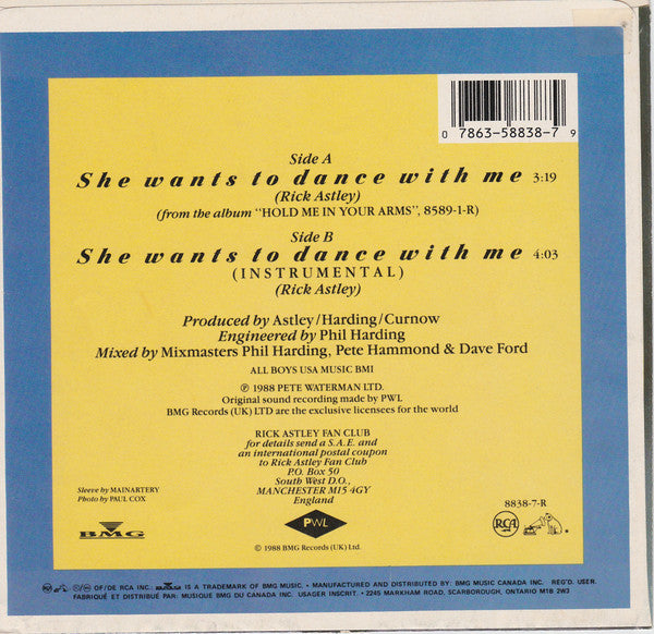 Rick Astley : She Wants To Dance With Me (7")