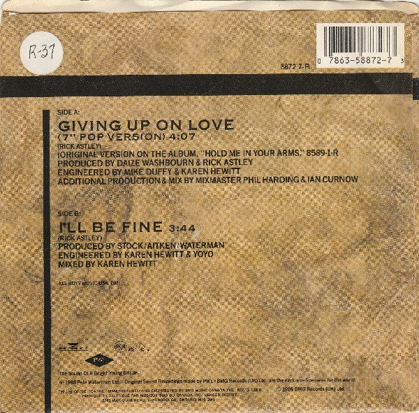 Rick Astley : Giving Up On Love (7")