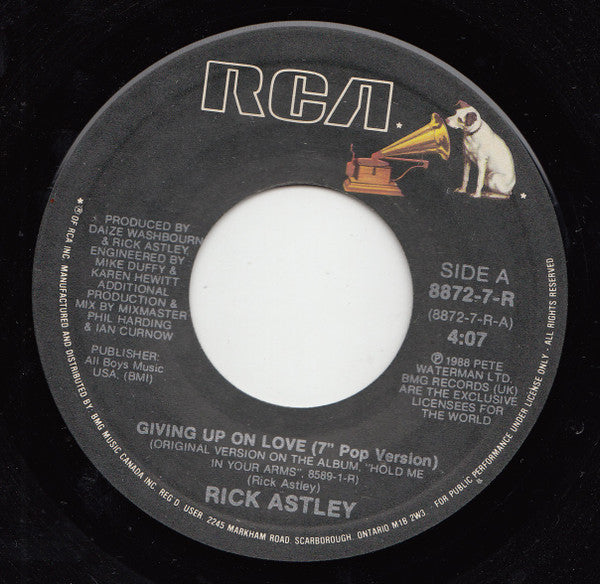 Rick Astley : Giving Up On Love (7")