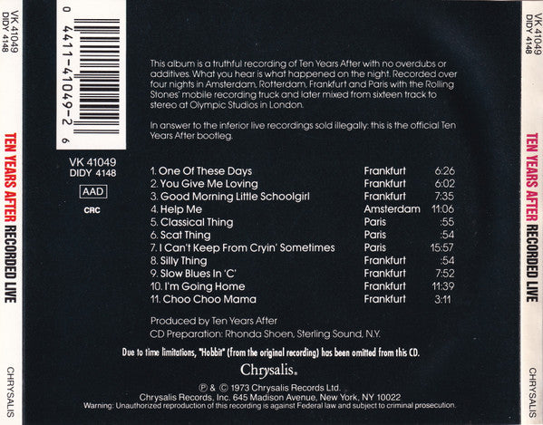 Ten Years After : Recorded Live (CD, Album, Club, RE, CRC)