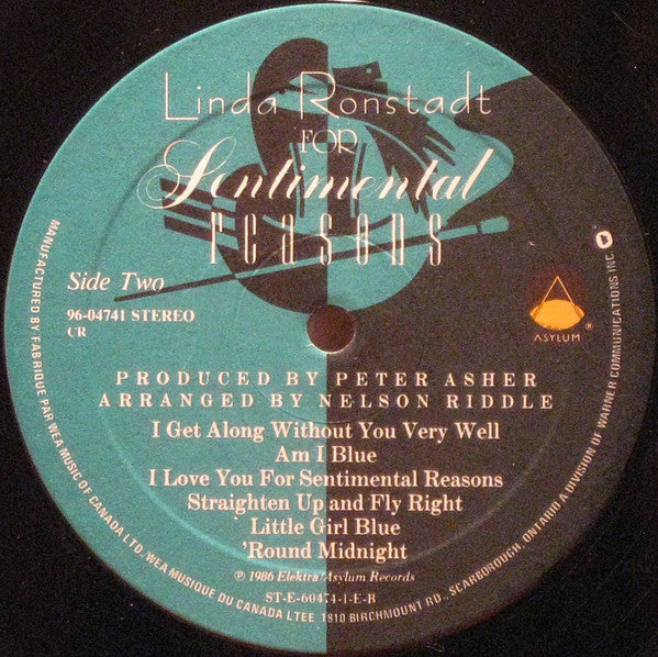 Linda Ronstadt With Nelson Riddle And His Orchestra : For Sentimental Reasons (LP, Album)