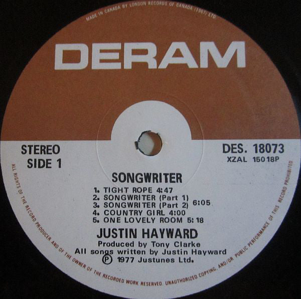 Justin Hayward : Songwriter (LP, Album)