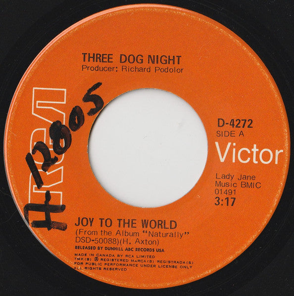 Three Dog Night : Joy To The World (7", Single)