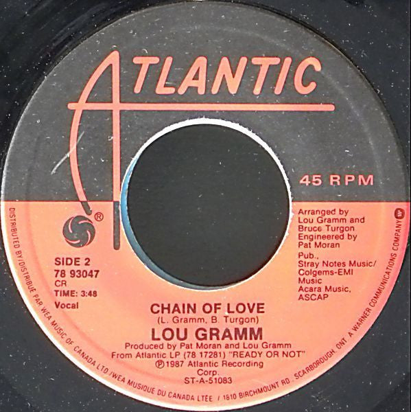 Lou Gramm : Midnight Blue / Chain Of Love (7", Single)