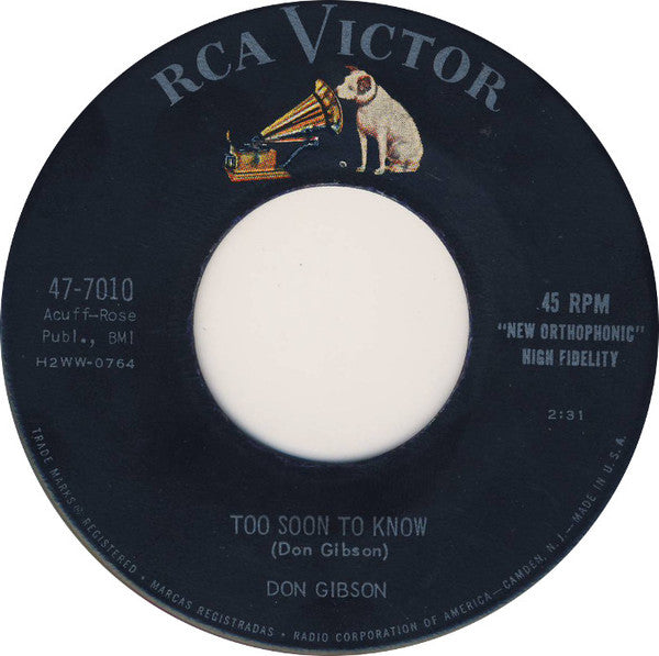 Don Gibson : Too Soon To Know (7", Single, Ind)