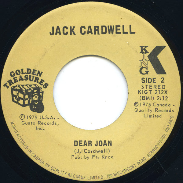 Jack Cardwell : The Death Of Hank Williams / Dear Joan (7", Single)
