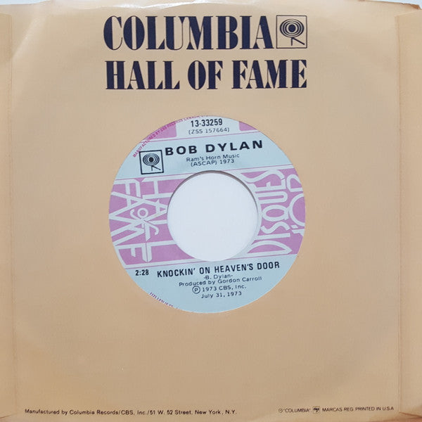 Bob Dylan : Knockin' On Heaven's Door / A Fool Such As I (7", Single, RE)
