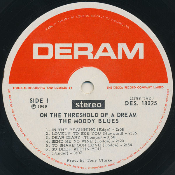 The Moody Blues : On The Threshold Of A Dream (LP, Album, Gat)